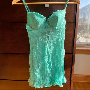 Victoria’s Secret Teal Lace Ruffle Back Push-up Babydoll 32B